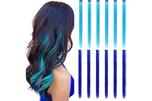 REDMENCO Extension Capelli Colorati con clip, Blu 12 pezzi 22 pollici Lungo Dritto, Sintetiche Resistenti al Calore, per Bambini Ragazze Donne Feste Halloween(6 pezzi blu + 6 pezzi blu verde acqua)