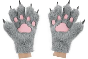 hbbhml Guantes de pata de oso de gato, lindo zorro, lobo, garra de felpa, manoplas esponjosas, Halloween, Navidad, cosplay, disfraz para hombres y mujeres