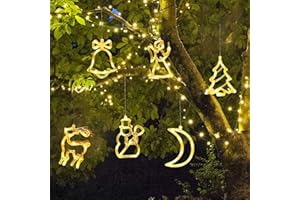 FENGQ Wichteltür Juego de 6 luces LED con ventosa, adornos navideños en el interior, luz colgante para ventana, Decoración de ventana colgante luz de ventana