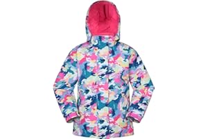 Mountain Warehouse Snowdrop Printed Kids Ski Jacket - Waterproof, Integrated Snowskirt, Detachable Hood, Adjustable Cuffs -Best for Snowboarding, Winter Sports