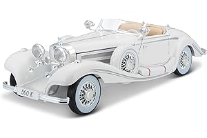 Bauer Spielwaren 36055-00000009 Maisto Mercedes 500 K Maharadjah, Modellauto mit Federung, Maßstab 1:18, Türen und Motorhaube beweglich, Fertigmodell, lenkbar, 24 cm, weiß (536055)