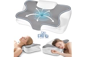 Levesolls Cuscino Cervicale per Dormire 2 in 1 - Cuscino in Memory Foam per Dormitori Laterali, Supini e Supporto Ergonomico, con Federa Sfoderabile e Lavabile, 61x41x12/13cm