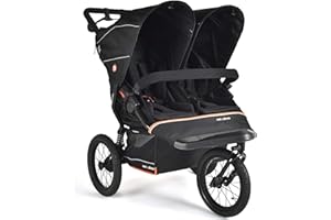 OUT N ABOUT Out’n’About Nipper Double V6 Plus Pushchair | Foldable Lightweight All-Terrain Twin Buggy with Raincover, 14” Air-Filled Wheels, Handlebar Brake | Running Certified Double Stroller - Summit Black