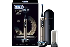 Oral-B iO 10 Brosse A Dents Electrique Lunar Gold, NOUVEAUTE, 7 Modes De Brossage Avec Blancheur Et Douceur, Coach De Brossage iO Sense, Brossette De Rechange Ultimate Clean, Etui De Voyage Chargeur