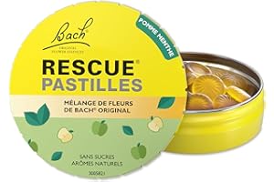 RESCUE - Pastilles goût Pomme Menthe - Bien-être émotionnel naturel - Mélange de 5 Fleurs de Bach Original - Idéal lors de déplacement, voyage, stress du quotidien - Sans sucre - 50g