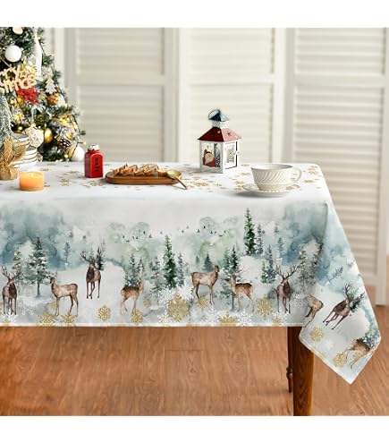 Horaldaily Weihnachtstischdecke Rund 150x150 Cm – Rot-Weiß Mit Weihnachtsstern-Muster, Für Party & Festtafel