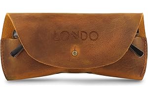 Londo Etui na okulary z prawdziwej skóry - etui z zapięciem na guziki, etui na okulary i okulary przeciwsłoneczne, ochrona przed zarysowaniami (czarny), piaskowy, jeden rozmiar