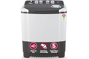 LG 7 Kg 5 Star Wind Jet Dry Semi-Automatic Top Loading Washing Machine (P7020NGAZ, Dark Gray, Rat Away Feature)