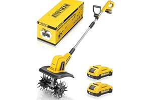 Alloyman 20V Cordless Tiller Cultivator, 360RPM Electric Garden Tiller, with 2 * 2.0Ah Batteries & Charger, 9In Tilling Width and 6.6In Depth Garden Rototiller for Lawn/Gardening/Soil Cultivation