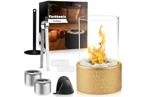 ‎POTTWAL Tischkamin - Tischfeuer für Outdoor & Indoor - Unendliche Brenndauer - Bio Ethanol Kamin - Bioethanol Tischkamin mit 2 Brennkammern und Sicherheitsglas-schwarz