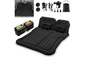 ISWEES Materasso ad aria per auto, materassi ad aria da campeggio, letto per auto, SUV materasso ad aria con pompa elettrica, due moli e 2 cuscini, materasso gonfiabile per auto - floccaggio e PVC,