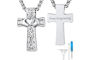 Supcare Colgante Cruz para Cenizas Acero Inoxidable Personalizable Collar Cruz de Urna para Cenizas con Cadena 55cm+5cm Collar Colgante Cruz de Urna Cenizas con Accesorios, Plateado/Dorado/Negro