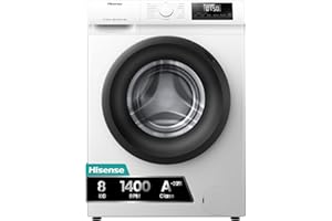 Hisense WF1Q8041BW2 - Lavadora, Clase A, 8 Kg, 1400 rpm, Alto 85 cm x Ancho 60 cm, Color Blanco, Función Vapor 99,9%, Lavado Rápido+, Lavado Automático, Finalización Diferida, Tecnología Inverter