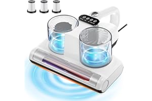 JPHYLL Aspiratore Antiacaro per Materassi Aspirapolvere Antiacaro Potenza di Aspirazione 16Kpa Aspirapolvere da Letto con Luce UV-C con 3 Filtri HEPA Tecnologie a Rullo Termica ad Ultrasuoni Bianco