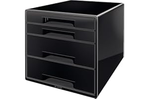 Leitz WOW Cube Cassettiera a 4 Cassetti, Organizer per Riporre Documenti, Cataloghi e Riviste in Formato A4, Adatta per Casa e Ufficio, Nero, 52521095