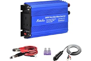 Pure sine wave inverter with USB DC5V 2.4Amp Port, DC12V input to AC230V output with BS socket, ideal for various low power appliances within 300W. (300, Watts)