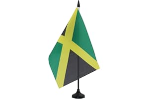 AZ FLAG - Jamaica Table Flag 5'' x 8'' - Jamaican Office Flag 100% Polyester 21 x 14 cm - Mini Desk Flag with 10'' Pole and Black Plastic Base