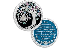 ATSKNSK Pièce de monnaie de sobriété de 16 ans - Papillon - Arbre de vie - Puces AA et médaillons - Jeton de sobriété - Cadeau de sobriété pour homme et femme célébrant la récupération des alcooliques