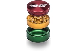Santa Cruz Shredder Metal Spice and Herb Grinder Knurled Top for Stronger Grip 3-Piece Large 2.7" (Rasta)