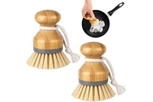 AONAYO Lot de 2 brosses à vaisselle en bois, sûres, respectueuses de l'environnement et durables, adaptées pour les légumes, les champignons, la vaisselle, les brosses de cuisine.