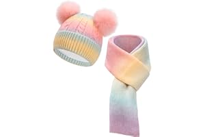 SERENYOU Winter Beanie Hat Scarf Set for Kids Boys Girls Double Pom Pom Hat with Knitted Scarf 2 in 1 Warm Set 3-10 Years