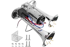 PORFOYO Klaxon de camion 12 V - Double tube - Super fort - Klaxon de voiture - Klaxon LWK - Avec compresseur - Kit klaxon à air comprimé - Pour voiture, train, bateau, voiture, van