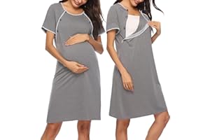 Sykooria Women's Maternity Nightdress Breastfeeding Nightwear Short Sleeve Nursing Nightgown Button Down Sleep Shirt V Neck Pajama Tops Soft Loungwear For Pregnant Women