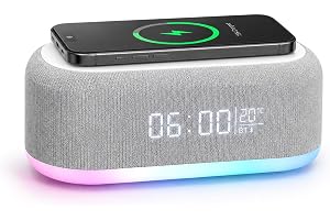 Digital radioväckarklocka med trådlös laddningsstation, 6-i-1 trådlös laddningsstation med Bluetooth-högtalare, 9-stegs atmob