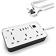 ELONSEY Universal Power Extension Cord with USB C, 4 Way Power Strip with USB Type C PD Outlet, Extension Lead 3 Meter - White