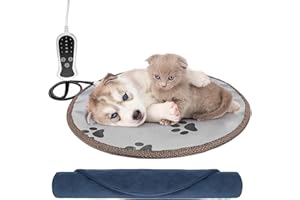 GOLOPET Cat Heating Pad Round 16in,Waterproof Outer Skin and Smart Thermostat Switch, Adjustable Heated Cat Bed, Adding Wire Rope Wires Small Dog Warming Pad Paw Print