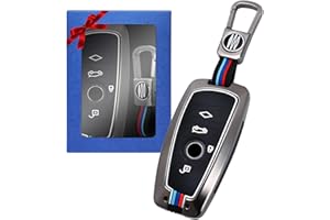Yumzeco Zinc Alloy Car Key Cover Compatible with BMW 1 2 3 4 5 6 7 X3 X4 M2 M3 M4 Series(F01 F10 F12 F20 F22 F25 F26 F30 F87) Key Case Cover Key Shell with Keychain Keyless Smart Key Remote Fob Gray