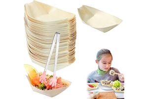 METALNUTS 100 Pièces de Coupelles en Bambou en Forme de Bateau - Alimentaires Jetables et Écologiques pour Finger Food, Apéritifs, Buffets, Mariages et Anniversaires - Stable et Durable pour Toutes les Fêtes