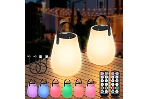 Boadw Lot de 2 lampes de table solaires et rechargeables par USB avec télécommande - 8 couleurs - Intensité variable - Étanche IP44 - Sans fil - Pour table, jardin, camping, chambre à coucher