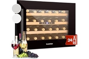 Klarstein Weinkühlschrank, 1 Zonen Getränkekühlschrank, Kleiner Einbau-Weinschrank Schmal, 57L Wein-Kühlschrank mit Glastür, Indoor/Outdoor Flaschenkühlschrank, Wine Fridge 5-22°C, 24 Flaschen
