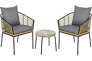 Outsunny Ensemble Salon de Jardin 3 pièces Style Exotique 2 fauteuils avec Coussins Gris + Table Basse résine tressée Aspect Bambou métal époxy Noir