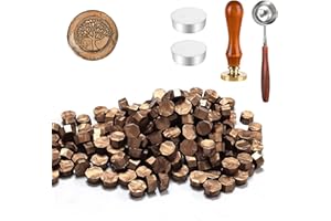 CHEDIN Zestaw pieczęci woskowych, 200 sztuk wosku do pieczęci, 1 stempel drzewa życia, 1 łyżka do wytapiania, 2 podgrzewacze, do lakieru, pieczęci, w stylu vintage, do listu, zaproszenia (I)