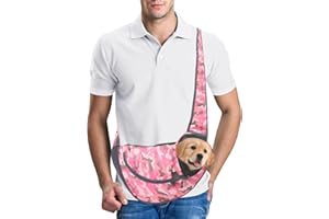 PETCUTE Borsa a Tracolla per Gatti Cani,RegolabileTrasportino per Animali per Esterno con Tasca,Regolabile Borsa da Trasporto per Animali Domestici per Passeggio/Escursioni/Campeggio,Rosa,S