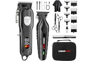 HIENA PRO Hair Clipper Set for Men, Professional Hair Clippers Men Cordless Hair Cutting Kit for Barber Set Rechargeable Hair Trimmer with LED Display (Black)