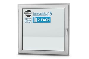 ThermoMax 5 Classic Kunststoff-Fenster, Uw-Wert 1,3, BxH: 120x120cm / 1200x1200mm, DIN link (Griff rechts), mit 2-fach Wärme-Isolier-Verglasung, Winkhaus Sicherheitssystem & Rehau Profil