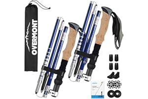 Overmont Bâtons de Randonnée Pliable Antidérapant Ultraléger Bâtons de Marche Réglable, Idéal pour Randonnées Camping Ski Trekking, 2 PCS