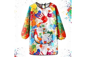 EIYVPRA Tablier Peinture Enfant, Imperméable Blouse Peinture Enfant Ensemble 7-12 ans, Blouse Imperméable Réutilisable avec Poche Tablier de Cuisine Réglable pour Peinture, Cuisine, Filles et Garçons