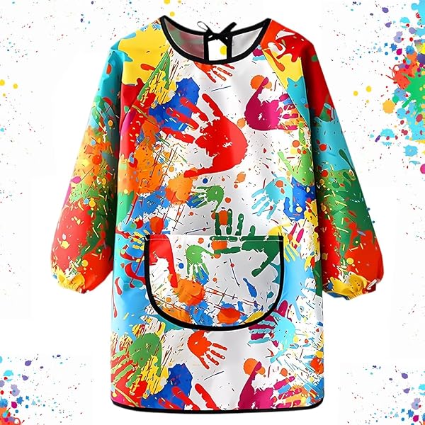 Grembiule da pittura per bambini, 5 pezzi, impermeabile, per bambini, 3 – 8 anni, per bambina/ragazzo, con maniche lunghe e tasche, per arte, scuola, pittura, cucina, cibo e attività di laboratorio