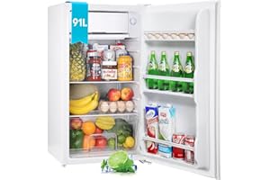 Upstreaman Under Counter Fridge, 91L Small Fridge Quiet for Bedroom and Dorms, Five Stage Temperature Control and Removable Shelves, Standard Refrigerator BR321 (White)