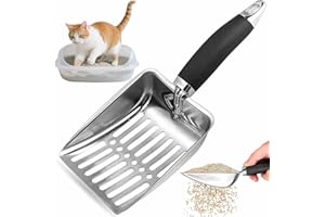 saijer Paletta Lettiera Gatto, Paletta per Lettiera per Gatti in Acciaio Inox Pala per Gatti Facile da Pulire Dimensioni dei pori 5mm Lunghezza 26 cm (Nero)