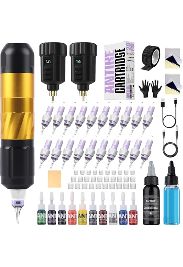 Kit Machine à Tatouer Sans Fil HAWINK Avec 2 Batteries - 4 Modes, 7 Réglages, 20 Aiguilles, 7 Encres