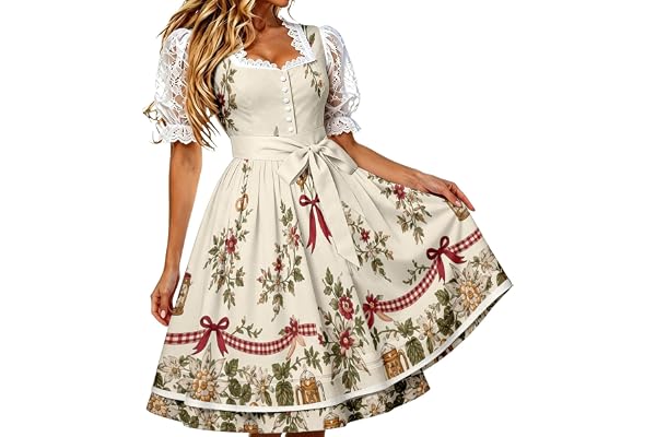 Oktoberfestklänning, bar axel, ärmlös, förkläde, dam, evenemang | Av axeln, justerbar korsett, veckad kjol, rosett, förförisk, elegant