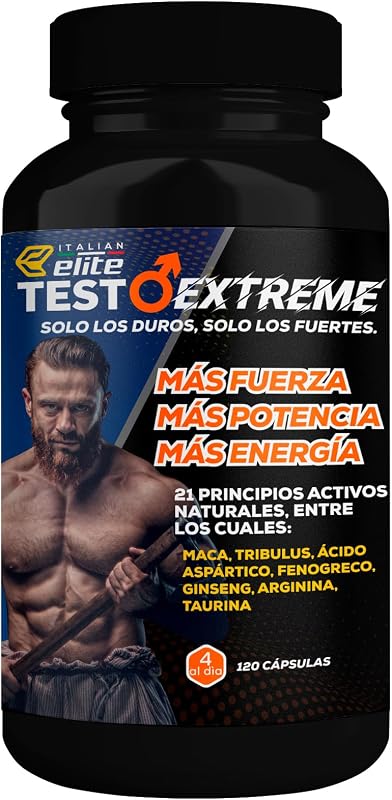 Italian Elite® Testo Extreme 120 cápsulas Maca 8000mg. Potenciador Estimulante Natural de la Testosterona con Tribulus, Fenogreco, Zinc, Arginina, Ashwagandha, Vitaminas y Minerales.