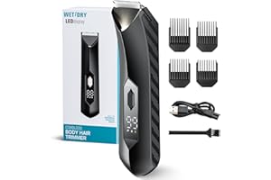 SURPN Body Hair Trimmer for Men, Rechargeable Electric Body Shavers for Chest/Back/Legs, Waterproof Wet/Dry Groomer, 4 Limiting Comb, Ceramic Blade Clipper, with Travel Lock, Men’s Wireless Ball Shaver