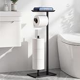 niffgaff Black Standing Toilet Paper Holder with Top Shelf, Stainless Steel Toilet Paper Holder with Space for 4 Spare Rolls