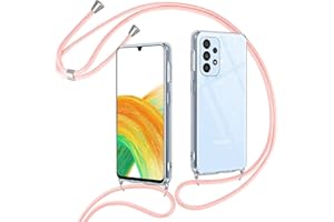 Vauki Funda Glitter para Samsung Galaxy A33 5G con Cuerda,Carcasa Silicona Transparente Antigolpes con Cordón Collar Correa de Cuello Colgante,Purpurina Case para Samsung Galaxy A33 5G 6.4",Oro Rosa